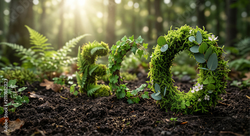 Hand Holding Moss ECO Text in Forest | Environmental Sustainability and Green Nature Concept