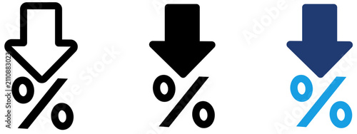 Schilderij op canvas Percentage discount icon set with downward arrow