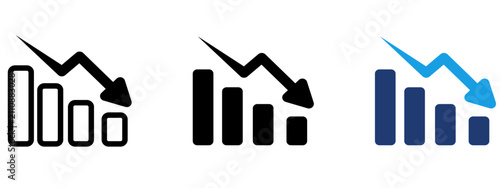 Foto Declining bar chart with downward arrow icon set
