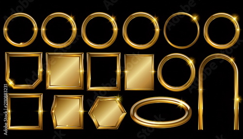 Luxury gold glowing frames collection 高級感溢れる光るゴールドフレームとリングの背景イラストセット