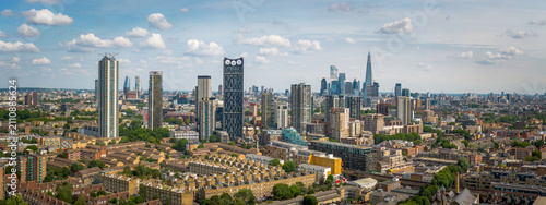 LONDON - Aeria Panoramic view of Elephant and Castle towards the Shard and the City of London