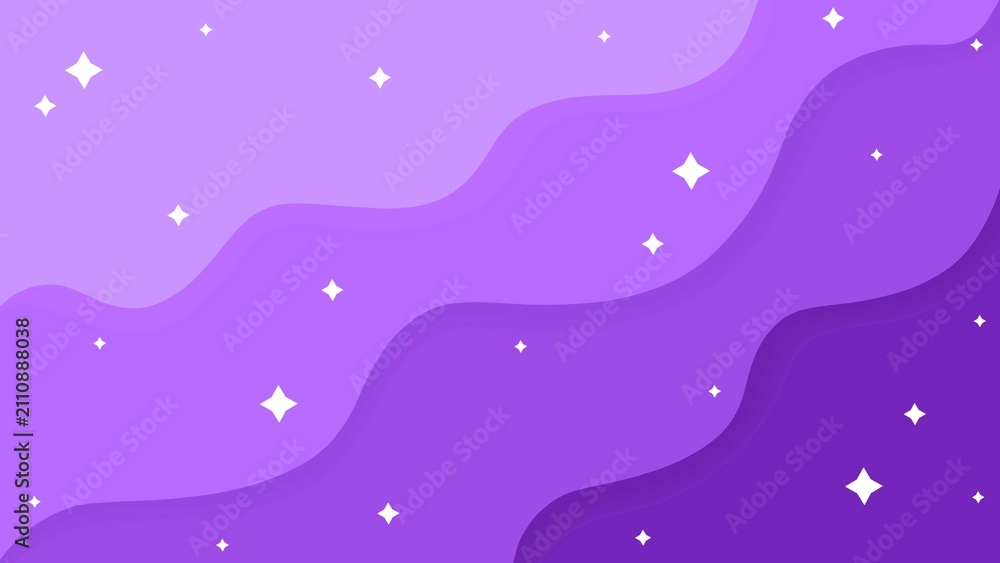 Fototapeta premium Lavender Purple Paper Cut Abstract Wavy Background. Layered Violet Purple Waves with White Sparkling Stars. Aesthetic Purple Wave Papercraft Vector Background. 