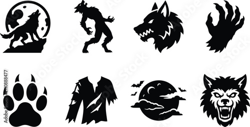 Fotografie Halloween werewolf wolfman monster icon set