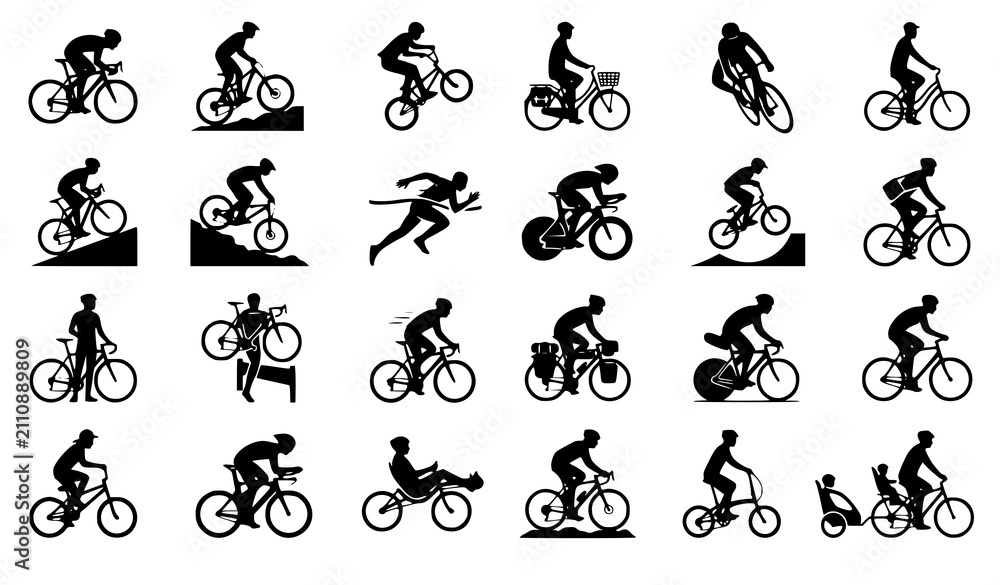 Obraz premium Cycling Man Silhouette Icon Set Bicycle Rider Vector Collection