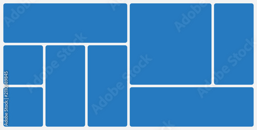Foto Creative bento grid layout template with blue rectangular shapes for photo colla