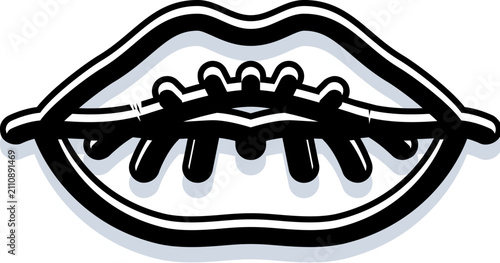 Cuadro en lienzo Lips closely bound with a lacing design, depicting concepts of silence, censorsh
