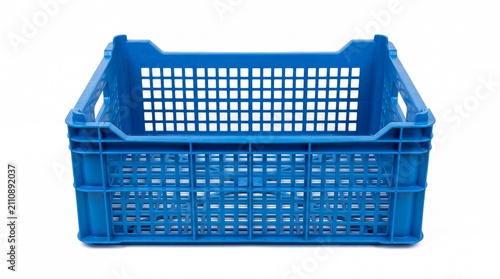 Empty blue plastic crate for storage and shipping