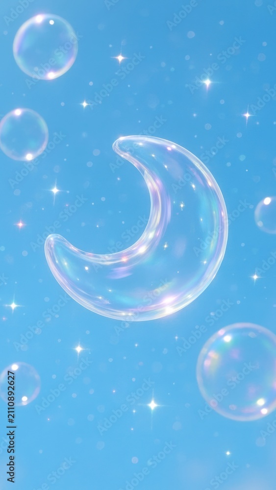 Fototapeta premium Dreamy crescent moon bubbles mobile wallpaper