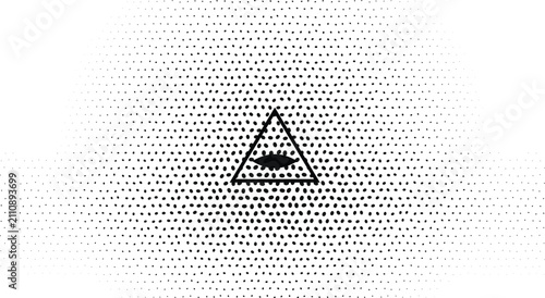 Foto Eye of providence inside a triangle, halftone dot pattern on a white background,