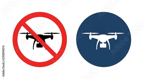 No Drone Zone and Drone Allowed Circular Signage Icons