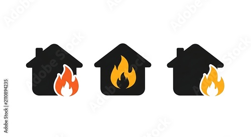 House Fire and Home Insurance Minimalist Icon Set