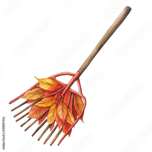 Foto Leaf Rake, watercolor vector depicting playful antics, isolated on a white background