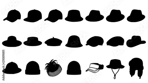 Flat Vector Hat Collection with Stylish Men's and Women's Headwear Fashion Accessories Set