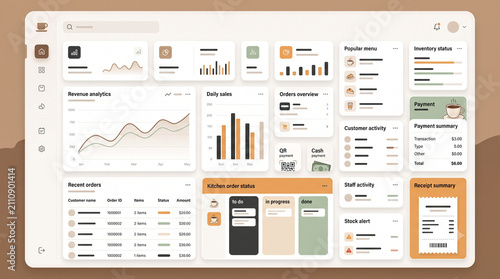 Modern Cafe POS Dashboard UI Illustration with Analytics and Inventory Management