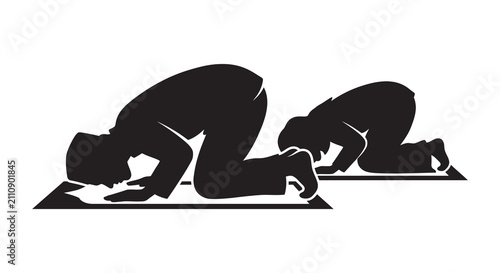 Fotografija Praying figures in prostration black silhouette worship