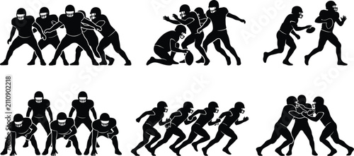 Cuadro en lienzo American Football Player Silhouette Collection with Offensive Formation Tackling