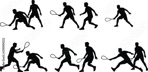 Foto Professional Squash Doubles Player Silhouette Collection with Competitive Racket
