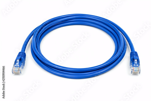 Blue Ethernet Cable with RJ45 Connectors Isolated on White Background