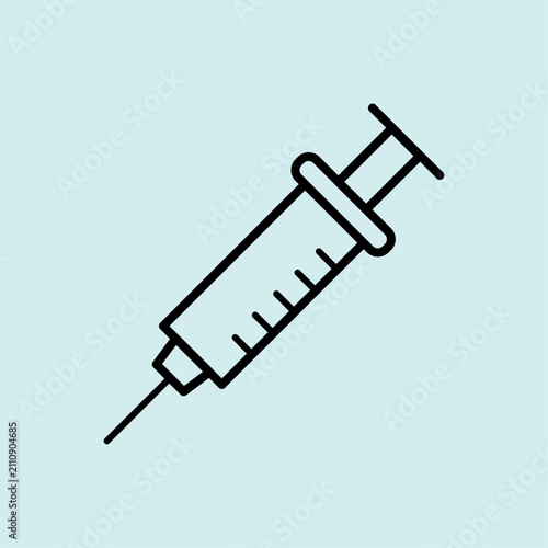 Medical syringe vector icon. Symbol for vaccine, injection, immunization, and medical treatment.