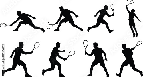 Konstfotografi Professional Squash Player Silhouette Collection with Dynamic Racket Swing Serve