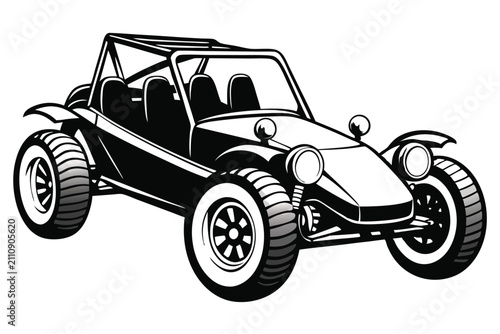 Konstfotografi Illustrated black and white dune buggy vehicle vector illustration ready for adv