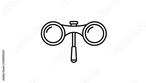 Minimalist line art icon of classic vintage opera glasses with a handle on a white background