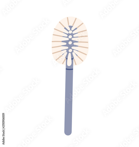 Toilet brush, WC accessory, hygiene tool with bristle on stick. Closet cleani...