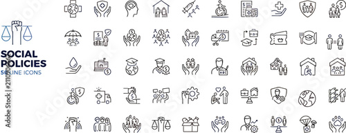 Social policies and human rights protection line icons set - editable stroke vector illustration