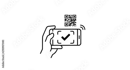 Картината върху платно Hand holding smartphone scanning QR code icon editable stroke mobile scanner iso