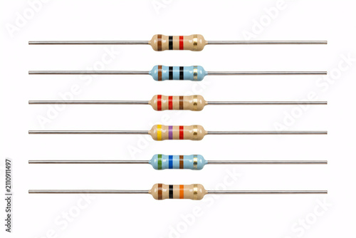 Collection of Axial Lead Resistors with Color Bands Isolated on White