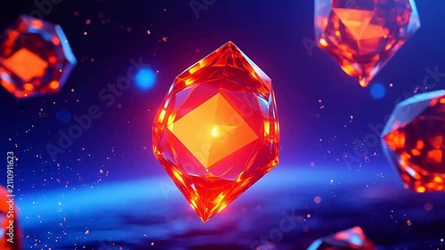 Glowing orange crystal floating in space