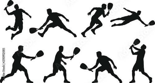 Fotografie Squash Player Silhouette Collection with Dynamic Racket Action Poses for Sports