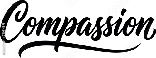 Quadro su tela Elegant black ink brush script typography featuring the word compassion isolated