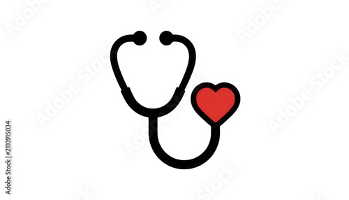 Stethoscope Outline with Red Heart Transparent Background