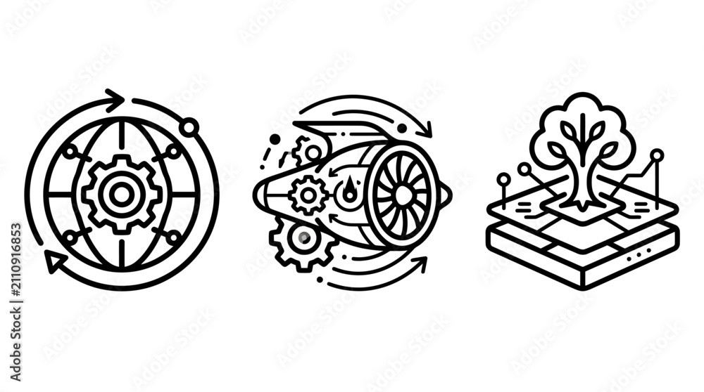 Fototapeta premium Industrial and technological innovation conceptual icons set with innovation technology industrial development engineering automation manufacturing connectivity industry business processes