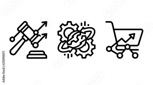 Business and legal process automation and growth concept icons with shopping industry automation strategy analysis commerce management corporate development efficiency operation technology