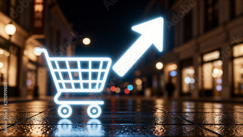 Digital Retail Growth and Success Concept with Neon Shopping Cart Symbol