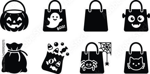 Foto Halloween trick or treat bags goodie pouch icon set