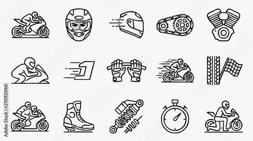 Konstfotografi Corporate Icons Set Featuring Black and White Motorcycle Racing and Maintenance