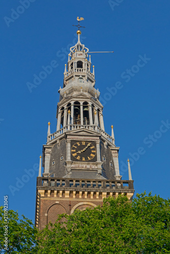 Konstfotografi Bell Tower at Reformed Protestant Church Spring Day Travel in Amsterdam Netherla