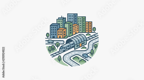 Bild auf Leinwand Urban Skyline with Curved Roads and Buildings.