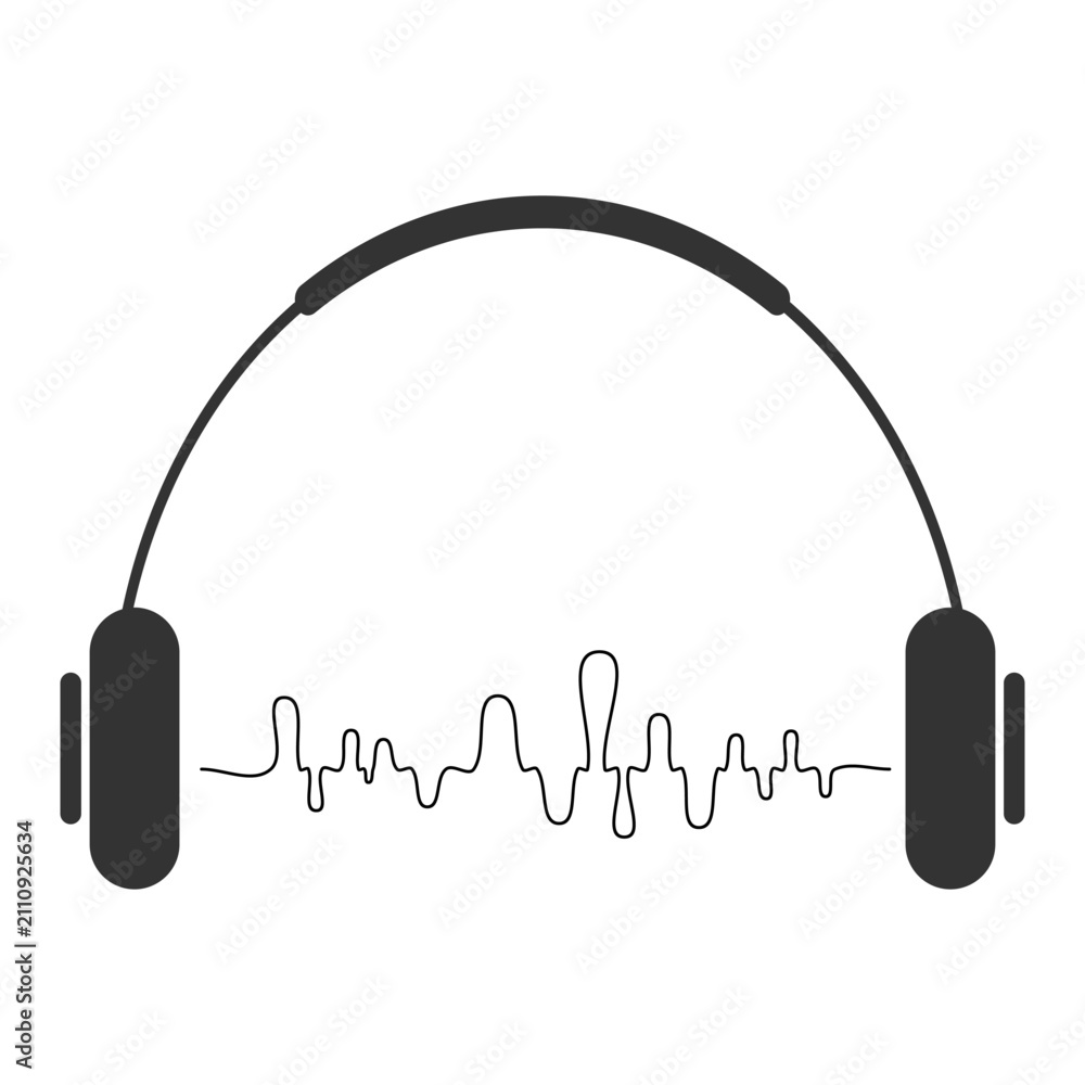 Obraz premium Headphones with sound wave audio equalizer icon vector illustration isolated on white background