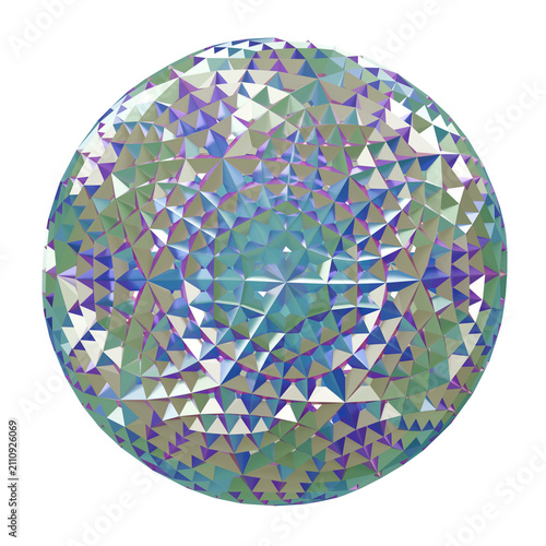 Canvastavla Iridescent Faceted 3D Geometric Sphere on White Background