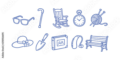 grandparents day senior elderly lifestyle element collection minimal icon set vector illustration