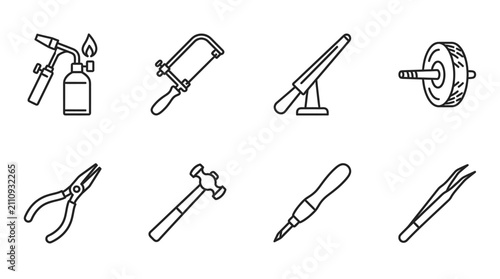 Collection of artisan tools outline icons minimalist vector design for jewelry manufacturing