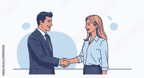 Two business professionals shaking hands in agreement and partnership
