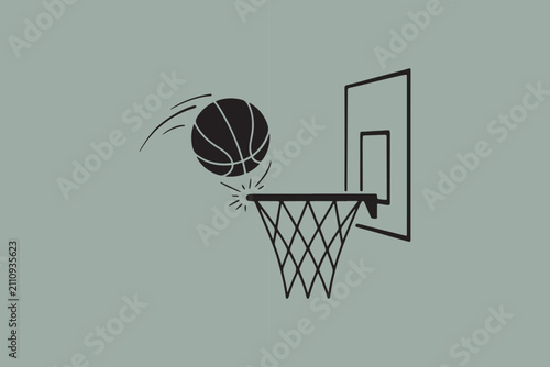 Basketball successfully swishing through hoop in action shot