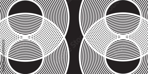 Abstract Black and White Minimalist Background with Concentric Circular Lines, Vector Illustration of Modern Geometric Curve Pattern and Elegant Optical Art for Creative Design