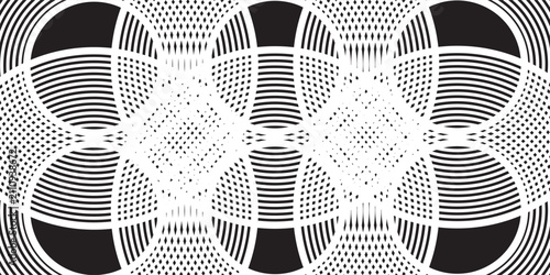 Abstract Black and White Minimalist Background with Concentric Circular Lines, Vector Illustration of Modern Geometric Curve Pattern and Elegant Optical Art for Creative Design