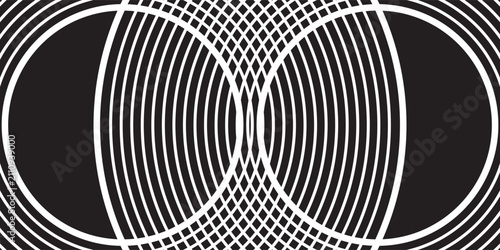 Abstract Black and White Minimalist Background with Concentric Circular Lines, Vector Illustration of Modern Geometric Curve Pattern and Elegant Optical Art for Creative Design